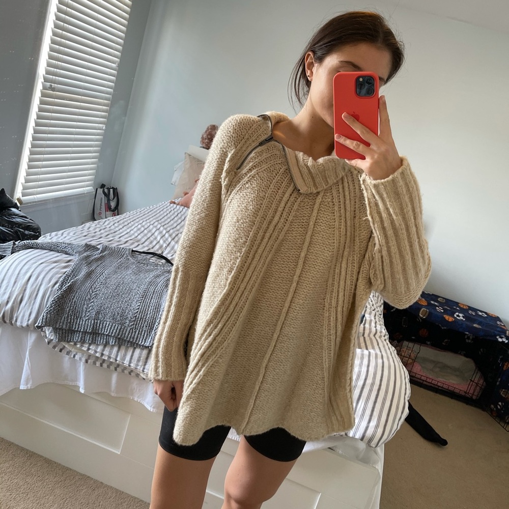Free People, Tan,  cable knit tunic sweater